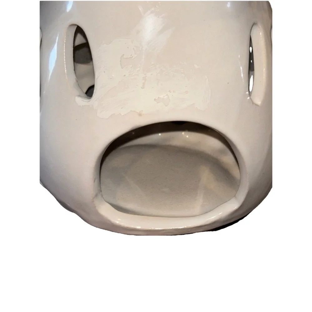 Ceramic Owl Candle Holder White Goldtone 6.75
